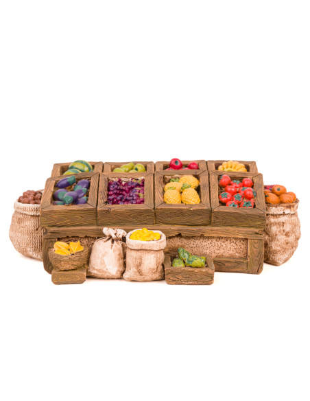 Accessoire pour santon de Provence Le banc de fruits et légumes – Collection 7 cm